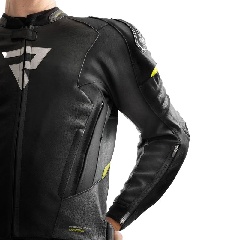 Chaqueta de moto de cuero Rebelhorn Veloce negro-gris-amarillo fluo