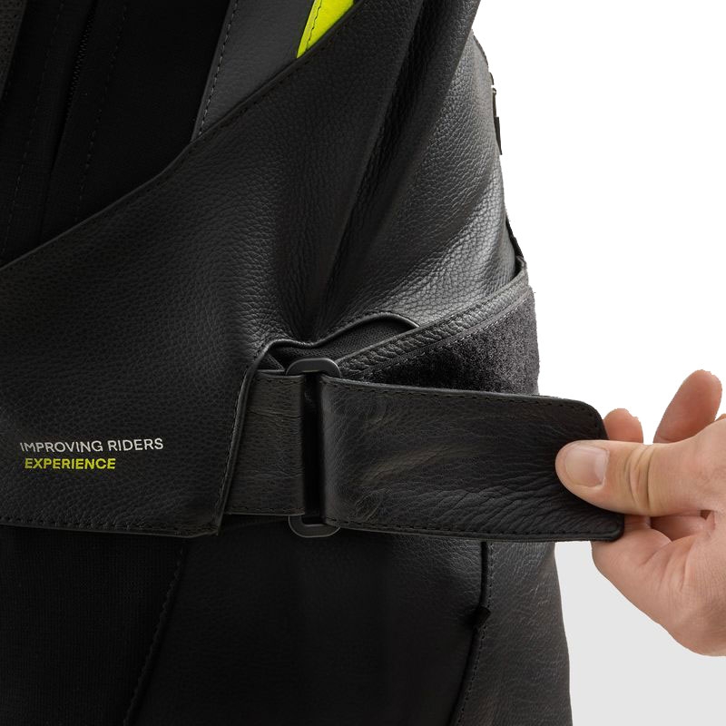 Chaqueta de moto de cuero Rebelhorn Veloce negro-gris-amarillo fluo
