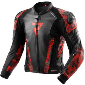 Chaqueta de cuero para moto Rebelhorn Veloce negro-camo rojo