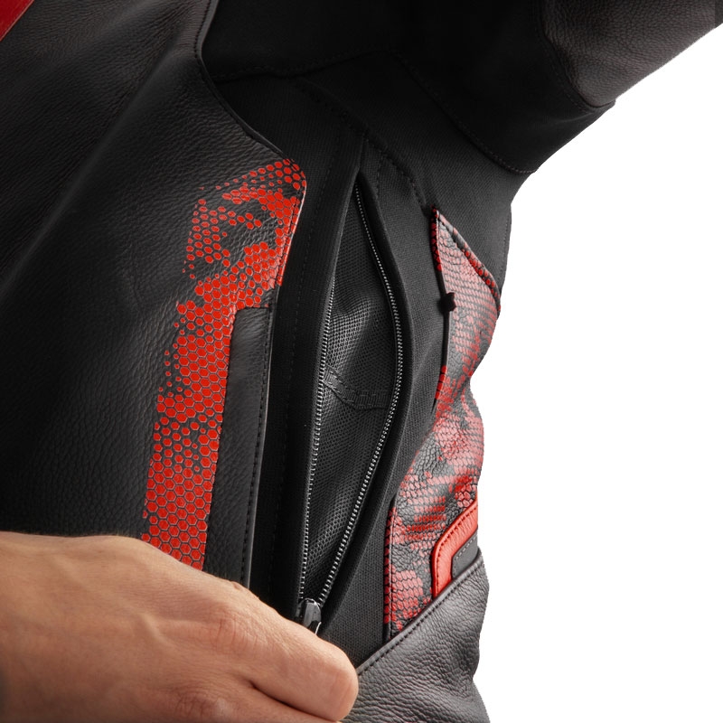Chaqueta de cuero para moto Rebelhorn Veloce negro-camo rojo