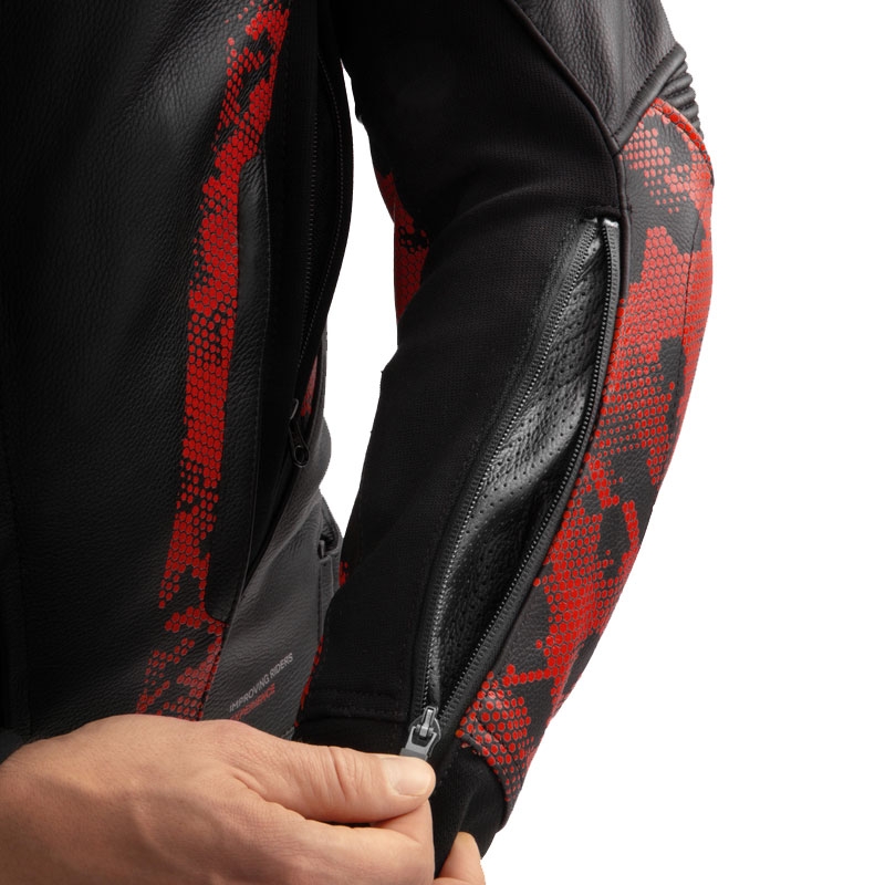Chaqueta de cuero para moto Rebelhorn Veloce negro-camo rojo