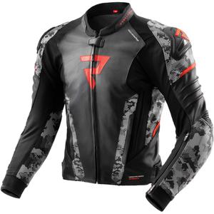 Chaqueta de moto de cuero Rebelhorn Veloce negro-gris-rojo fluo