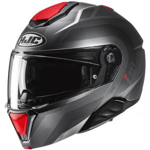 Casco de moto abatible HJC i91 Arven MC1SF gris-negro-rojo