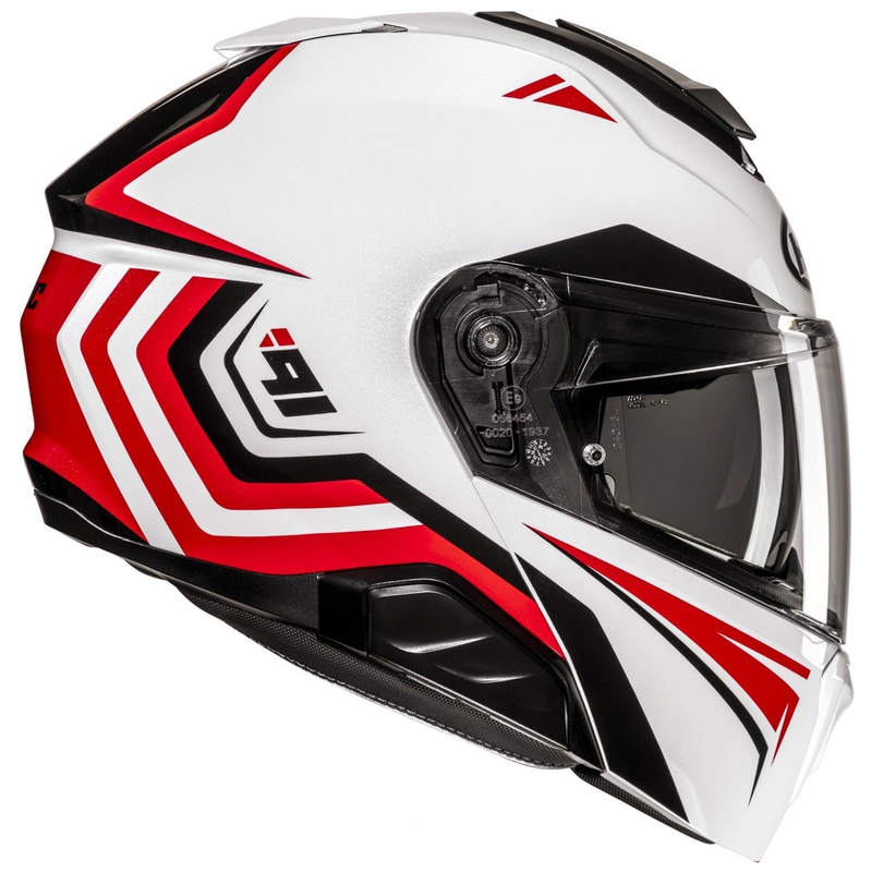 Casco de moto abatible HJC i91 Tricus MC1 blanco-negro-rojo