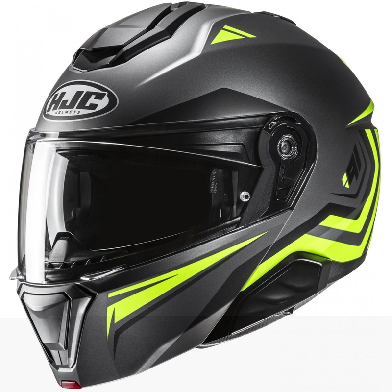 Casco de moto abatible HJC i91 Tricus MC3HSF negro-amarillo fluo