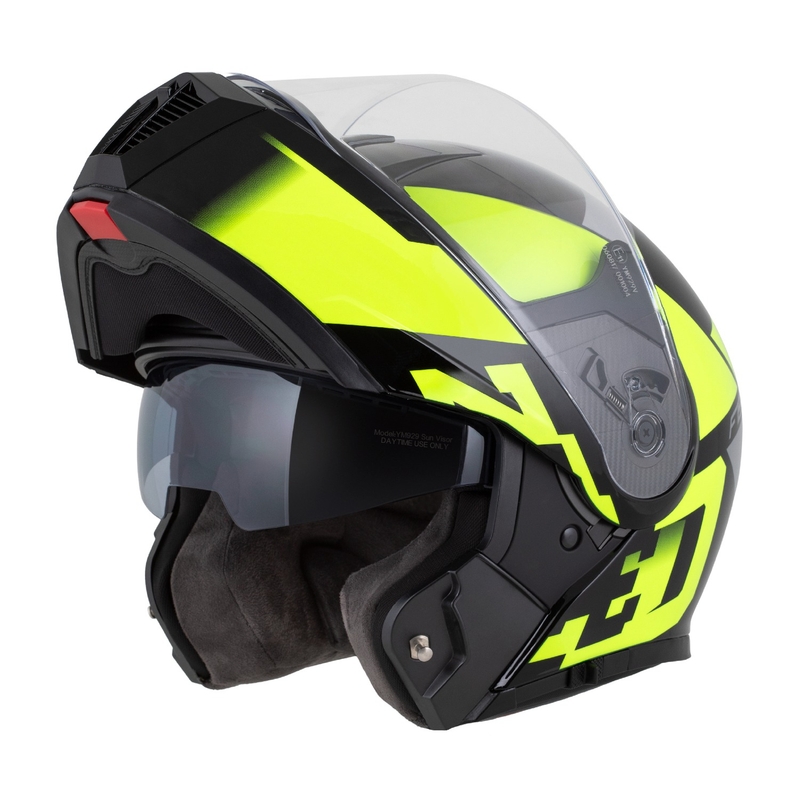 Casco de moto abatible ZED F19 negro-amarillo fluo