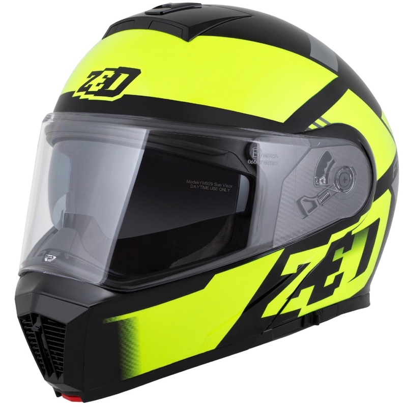 Casco de moto abatible ZED F19 negro-amarillo fluo