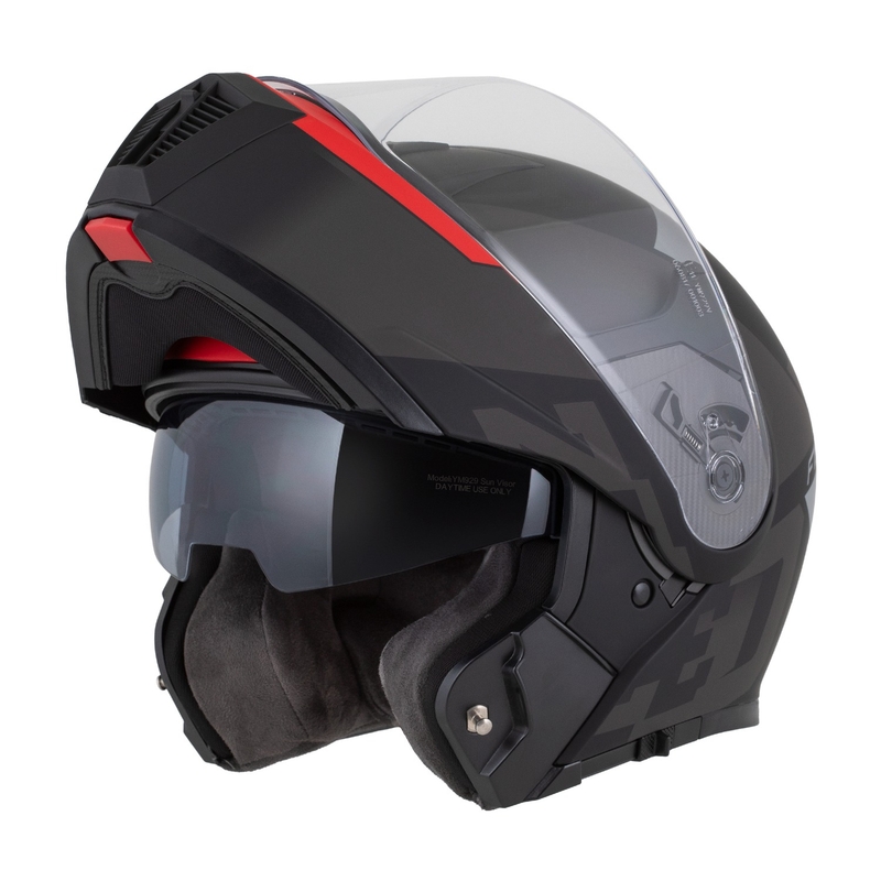 Casco de moto abatible ZED F19 negro mate-rojo fluo-gris
