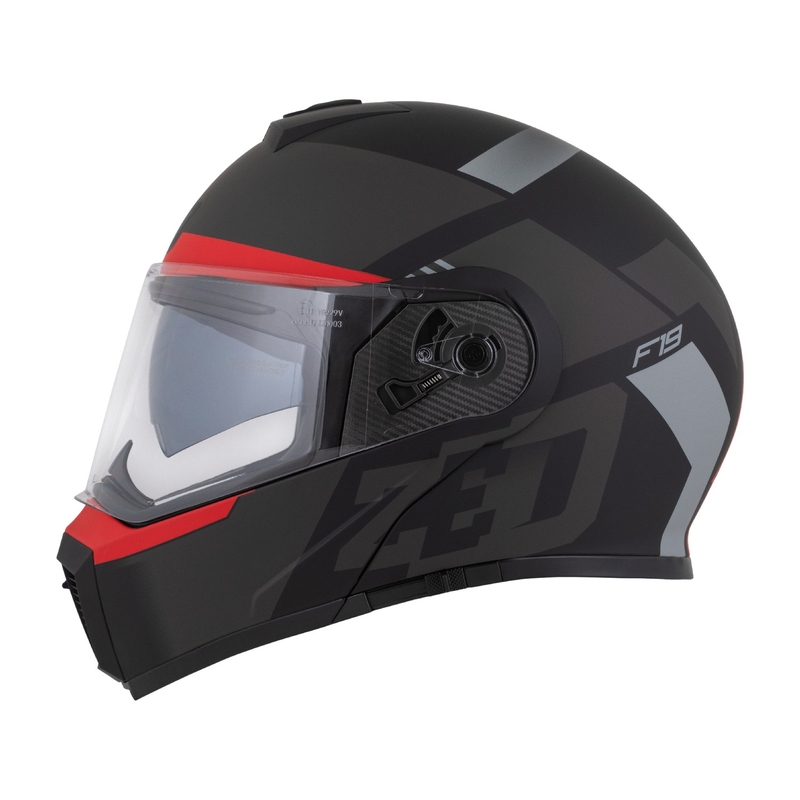Casco de moto abatible ZED F19 negro mate-rojo fluo-gris