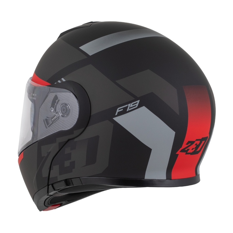 Casco de moto abatible ZED F19 negro mate-rojo fluo-gris