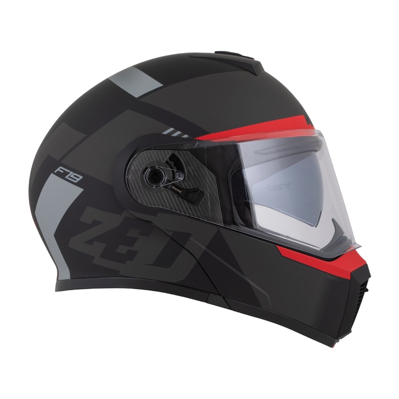 Casco de moto abatible ZED F19 negro mate-rojo fluo-gris