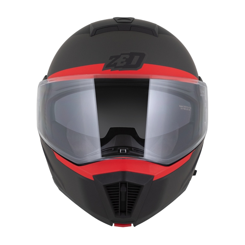Casco de moto abatible ZED F19 negro mate-rojo fluo-gris