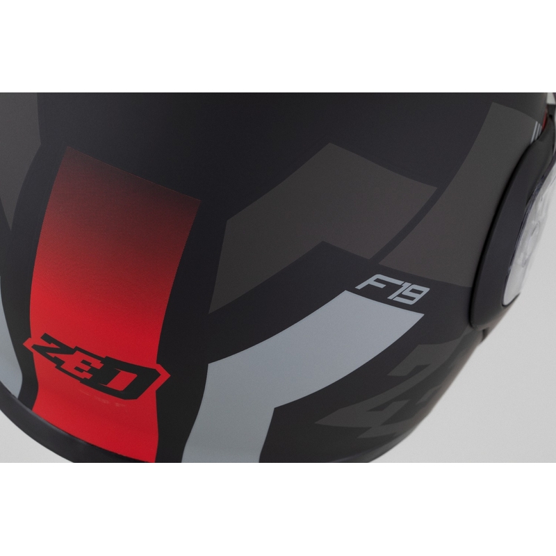 Casco de moto abatible ZED F19 negro mate-rojo fluo-gris