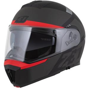 Casco de moto abatible ZED F19 negro mate-rojo fluo-gris