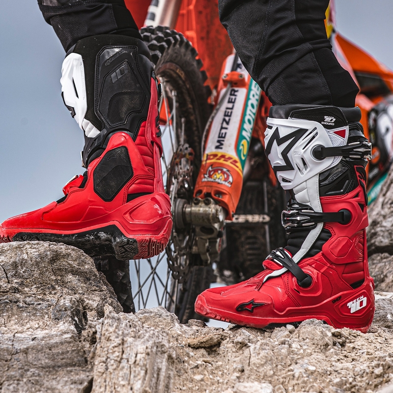 Botas de moto Alpinestars Tech 10 Enduro rojo-negro-blanco