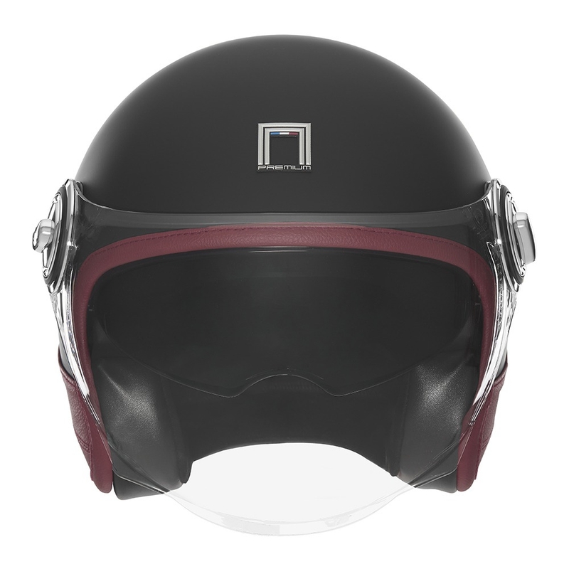 Casco de moto jet NOX PREMIUM Heritage negro mate con cuero rojo