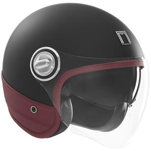 Casco de moto abierto NOX PREMIUM negro mate con cuero rojo