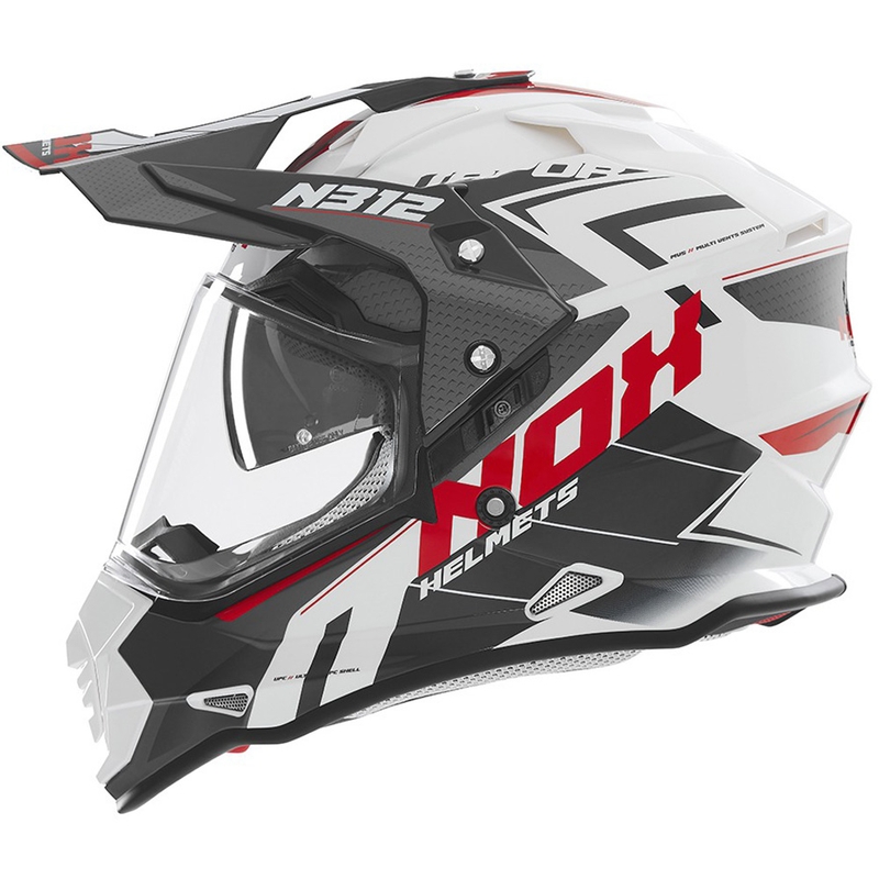 Casco de moto enduro NOX N312 Vapor blanco-negro-rojo
