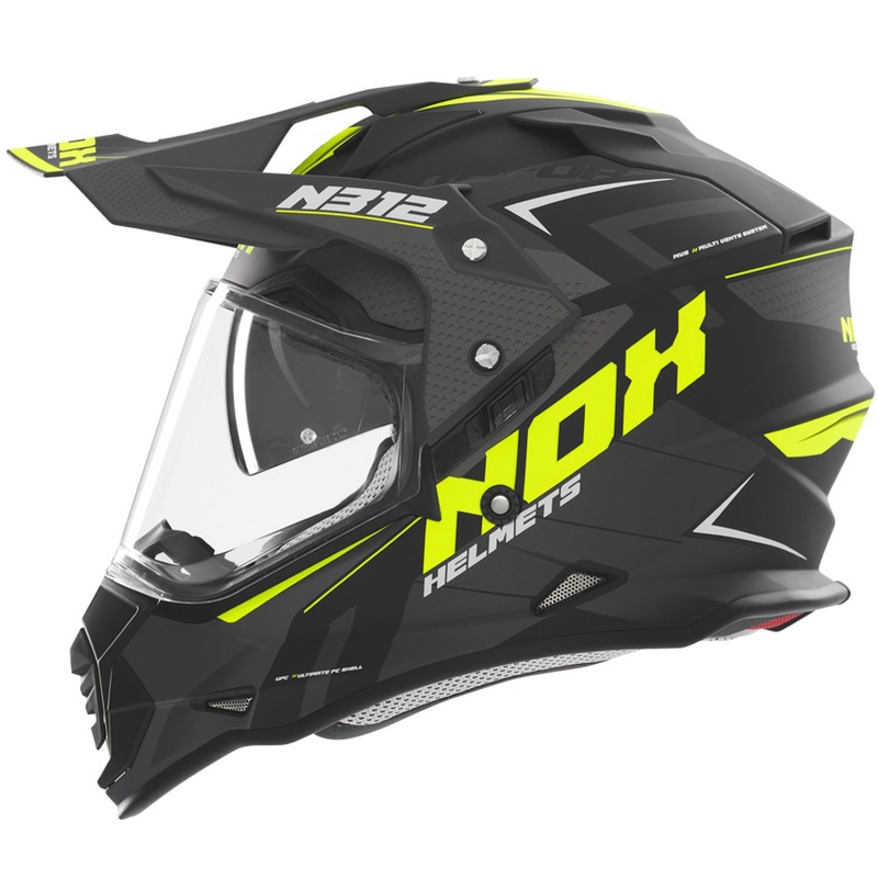 Casco de moto enduro NOX N312 Vapor negro mate-amarillo