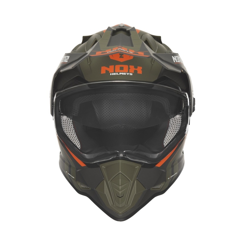 Casco de moto enduro NOX N312 Vapor caqui mate-naranja
