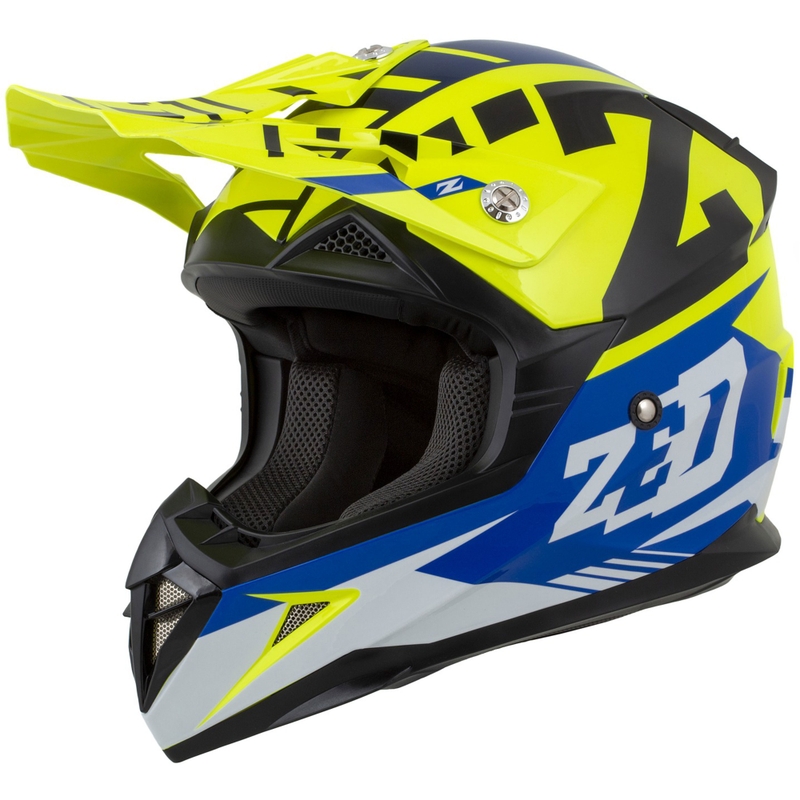 Casco de Moto Motocross Infantil ZED X1.9D Targa Fluo Amarillo-Azul-Negro-Blanco