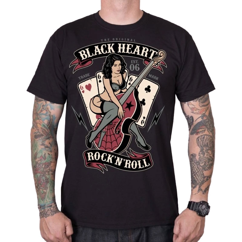Camiseta Black Heart Bass Pin Up negro