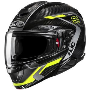 Casco de moto modular HJC RPHA 91 CARBON Lagos MC3H negro-amarillo fluo