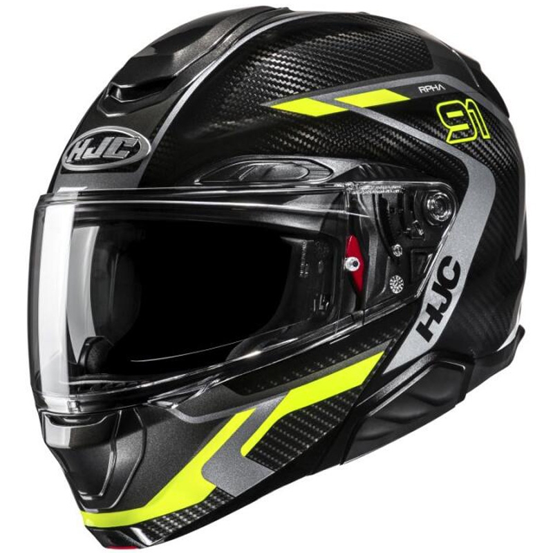 Casco de moto modular HJC RPHA 91 CARBON Lagos MC3H negro-amarillo fluo