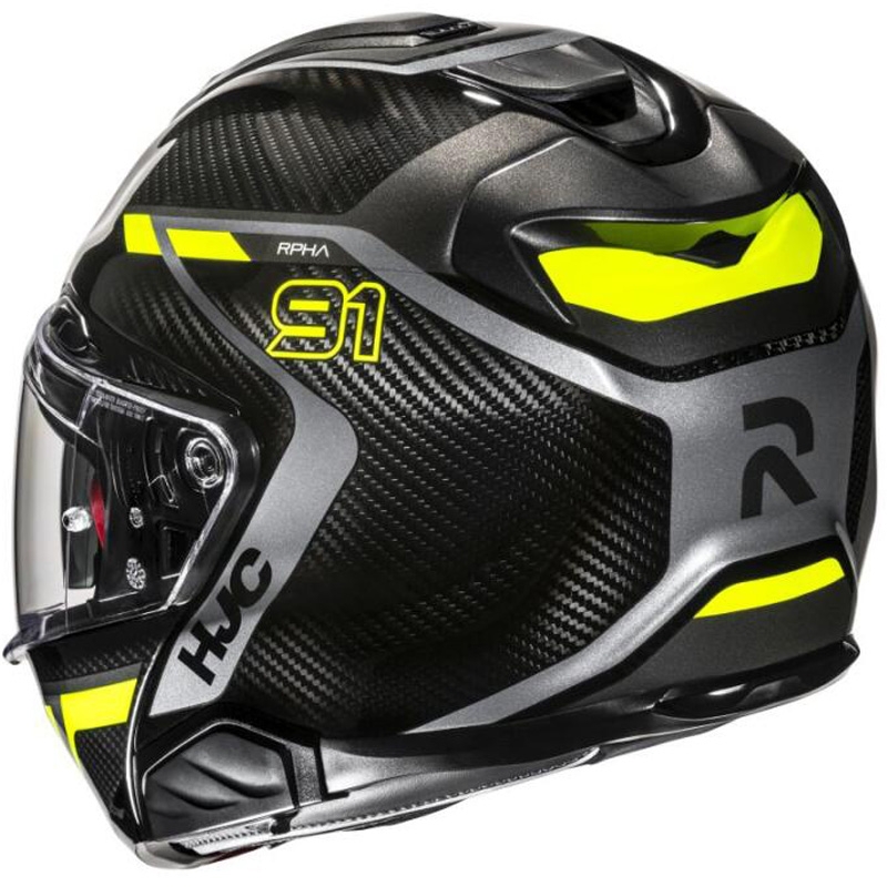 Casco de moto modular HJC RPHA 91 CARBON Lagos MC3H negro-amarillo fluo