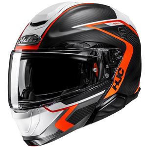 Casco de moto modular HJC RPHA 91 CARBON Lagos MC6HSF negro-gris-naranja