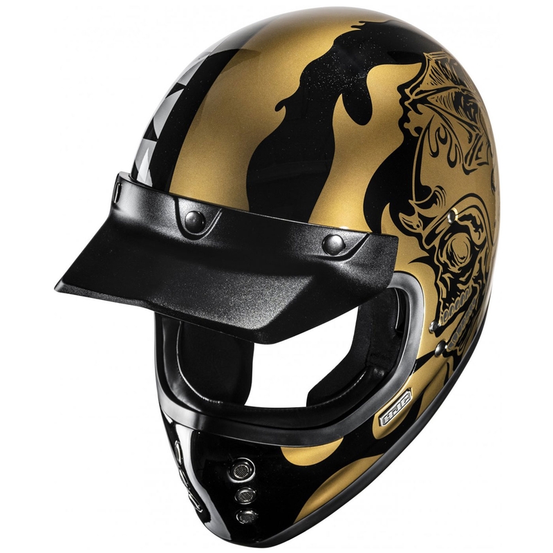 Casco integral de moto HJC V60 Flame MC9 dorado-negro