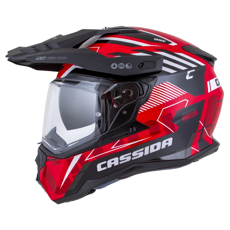 Casco enduro Cassida Road Runner TechniX rojo-negro-blanco-gris