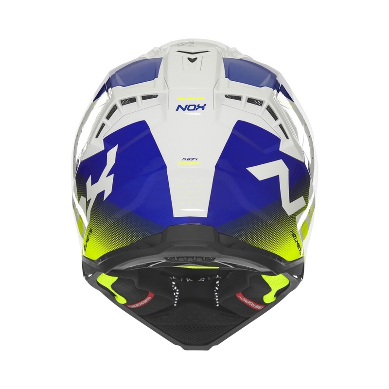 Casco de motocross NOX N634 blanco-azul-amarillo fluo