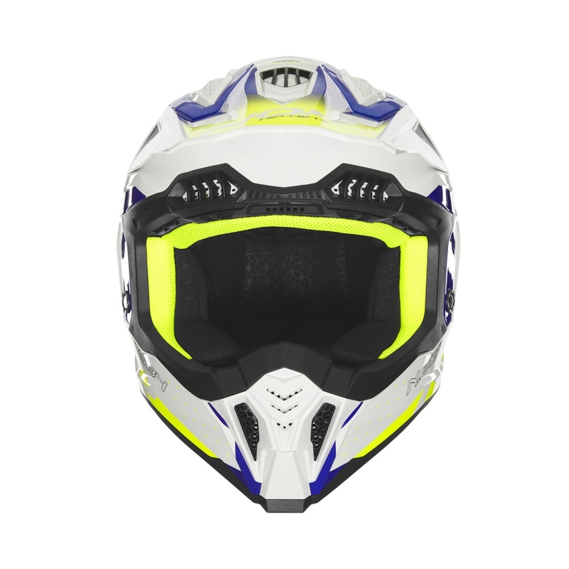 Casco de motocross NOX N634 blanco-azul-amarillo fluo