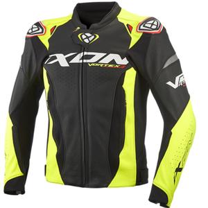 Chaqueta de moto de cuero IXON Vortex 3 negro-amarillo fluo