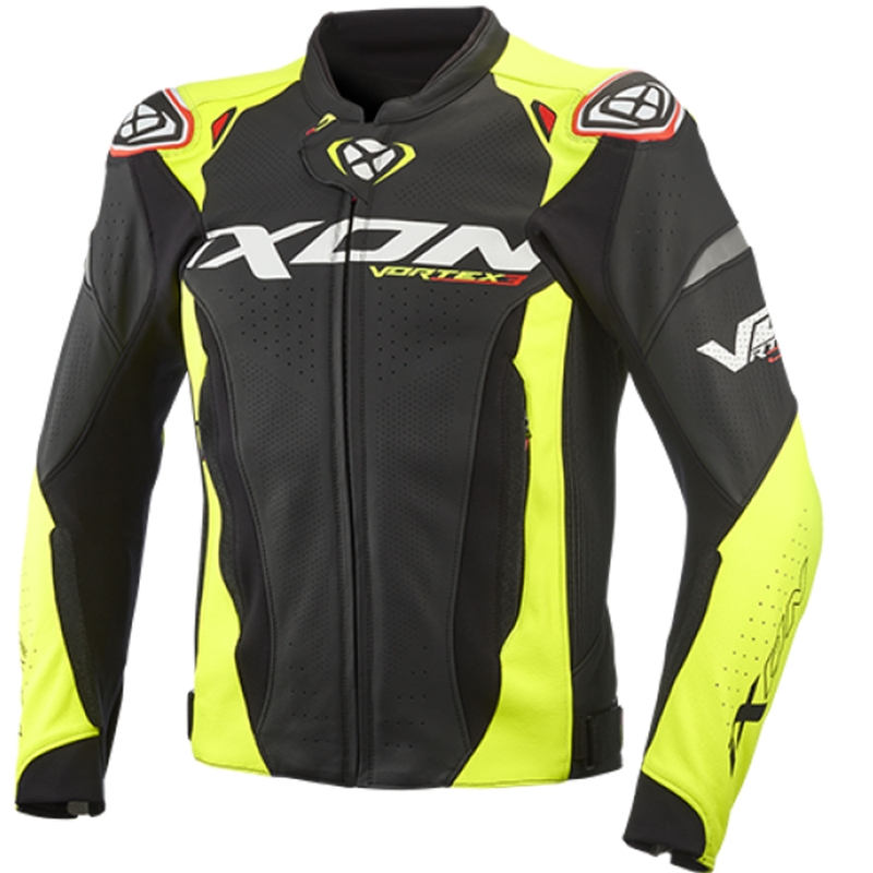 Chaqueta de moto de cuero IXON Vortex 3 negro-amarillo fluo