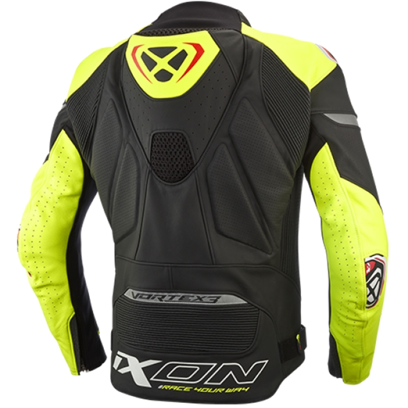 Chaqueta de moto de cuero IXON Vortex 3 negro-amarillo fluo