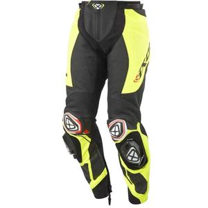 Pantalón moto de cuero IXON Vortex 3 negro-amarillo fluo