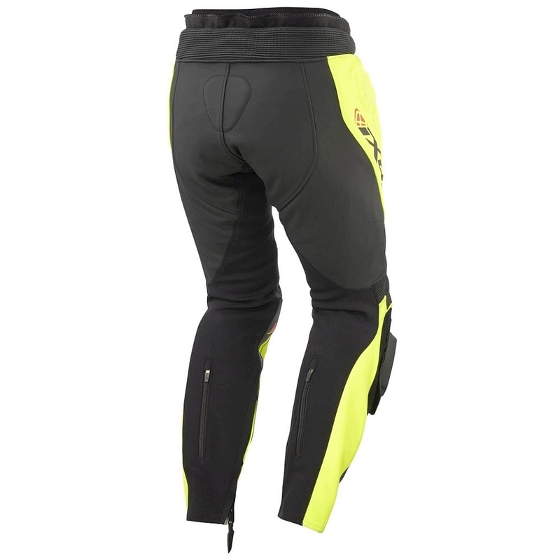 Pantalón moto de cuero IXON Vortex 3 negro-amarillo fluo