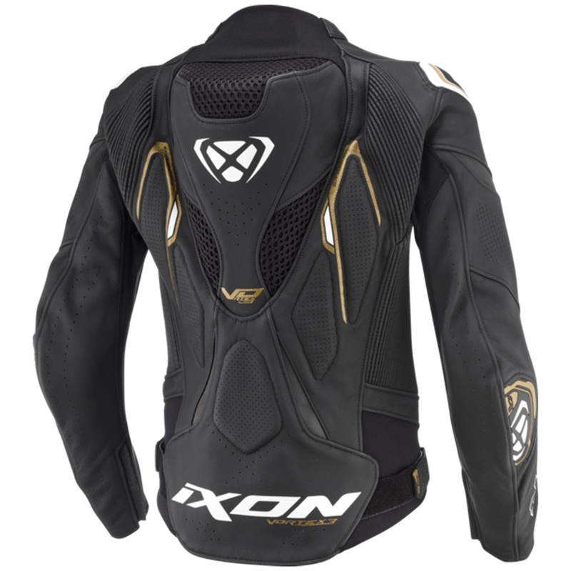 Chaqueta moto de cuero mujer IXON Vortex 3 negro-blanco-oro