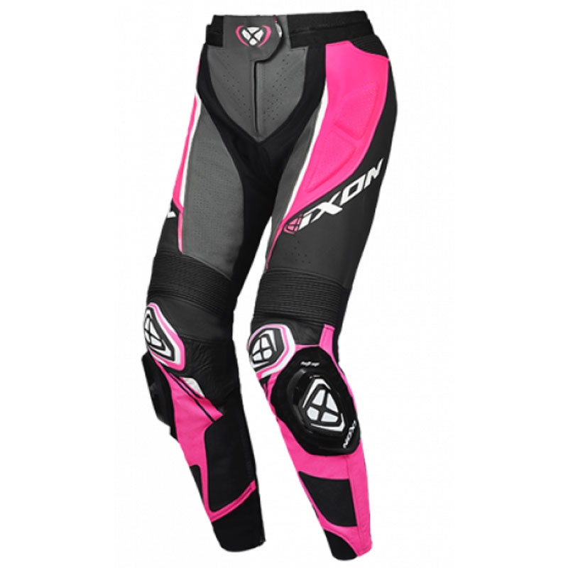 Pantalón moto piel mujer IXON Vortex 3 negro-rosa-blanco