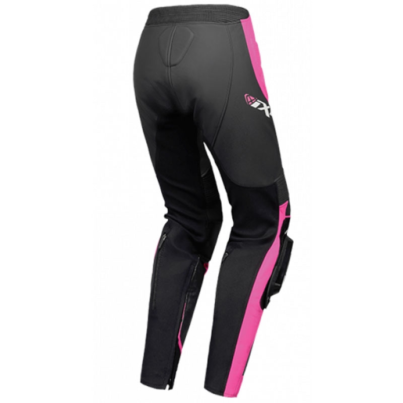 Pantalón moto piel mujer IXON Vortex 3 negro-rosa-blanco