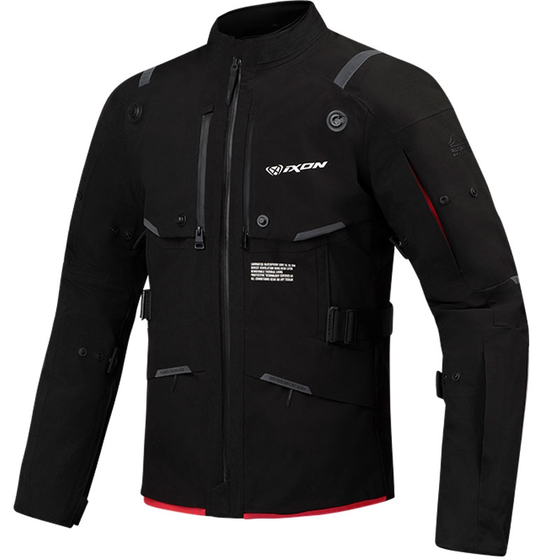 Chaqueta de moto IXON M-Skeid negro-rojo fluo
