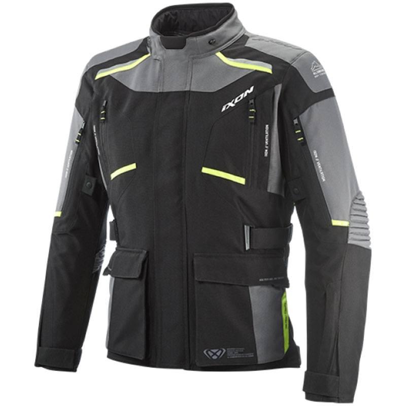 Chaqueta de moto IXON Midgard negro-gris-amarillo fluo