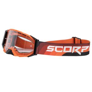 Gafas de motocross Scorpion E24 de color naranja y negro con plexiglás transparente