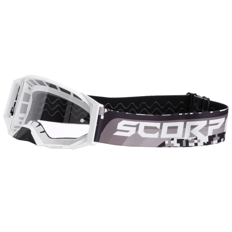 Gafas de motocross Scorpion E24 blanco-negro con plexiglás transparente