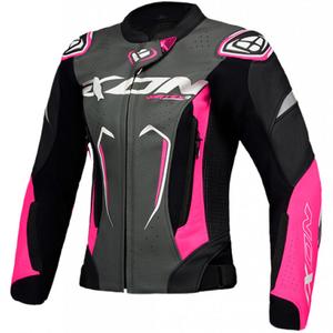Chaqueta moto de cuero mujer IXON Vortex 3 negro-rosa-blanco