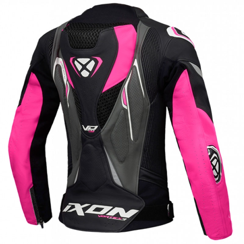 Chaqueta moto de cuero mujer IXON Vortex 3 negro-rosa-blanco