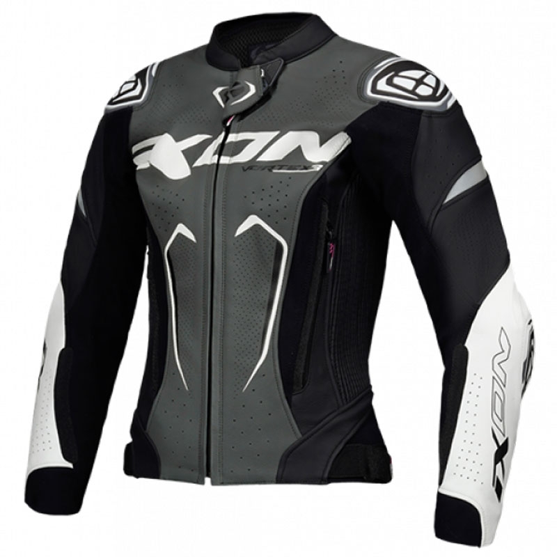 Chaqueta moto de cuero mujer IXON Vortex 3 negro-antracita-blanco