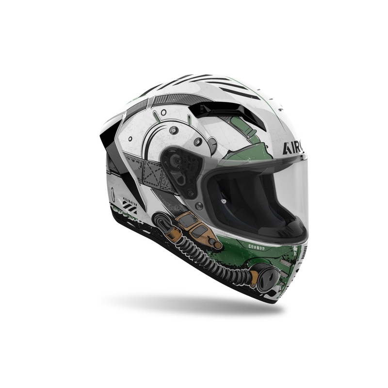 Casco integral para moto Airoh CONNOR Alligator blanco brillante y verde
